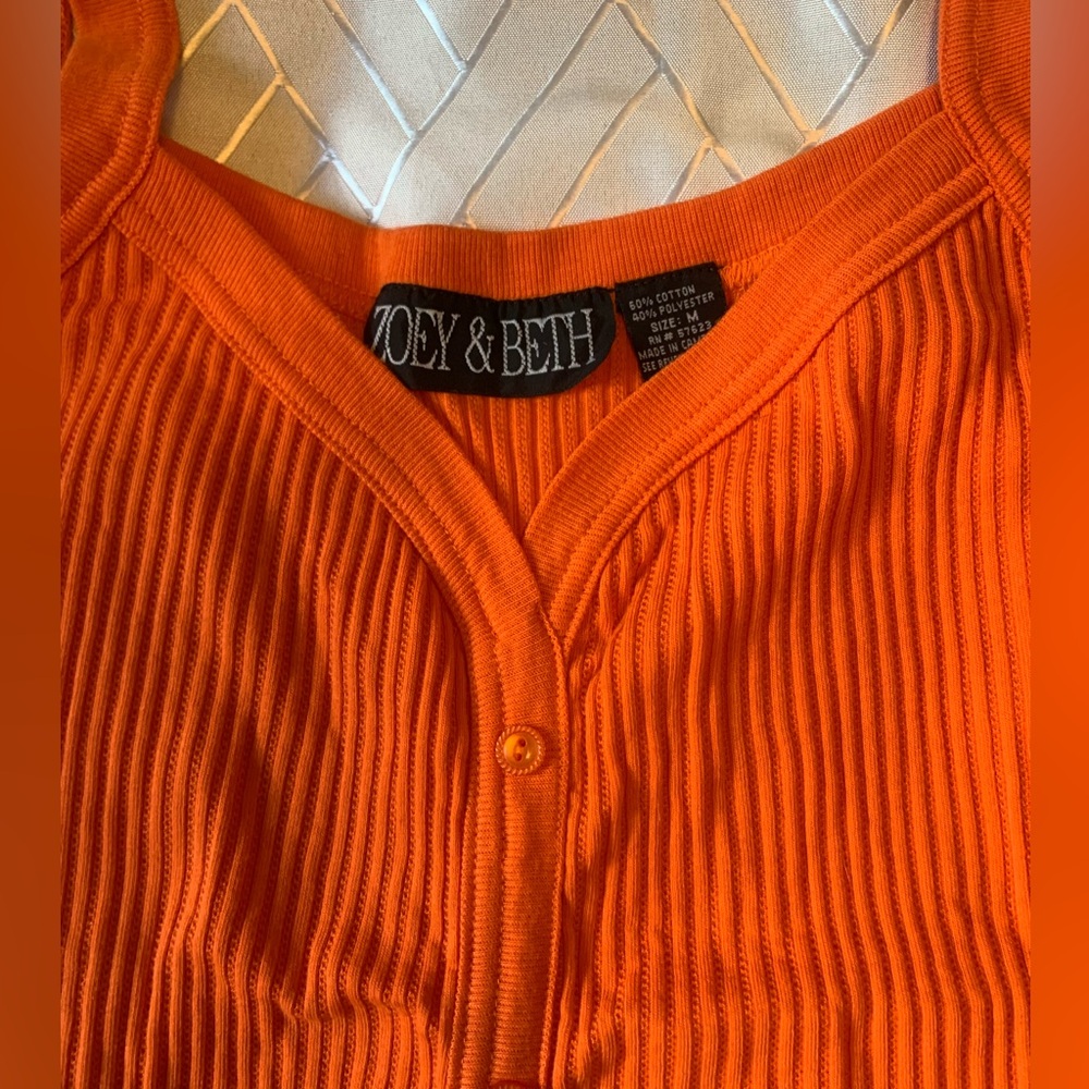 Zoey & Beth sexy Orange Striped ribbed texture strappy button Tank Top Medium - Picture 2 of 7